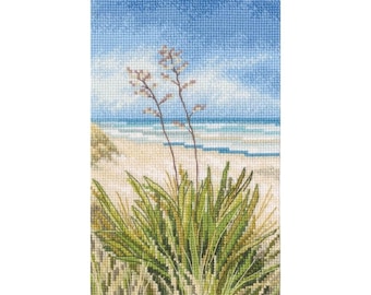 Greece Beach Cross Stitch kit. Sea Landscape Greenery Cross Stitch Pattern on Aida 16 count canvas. Cross Stitch by RTO. Beach Bushes M956