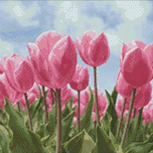 Flowers Diamond painting set by Wizardi. Tulips Diamond Art Beginner kit. Large Diamond painting kit WD2301