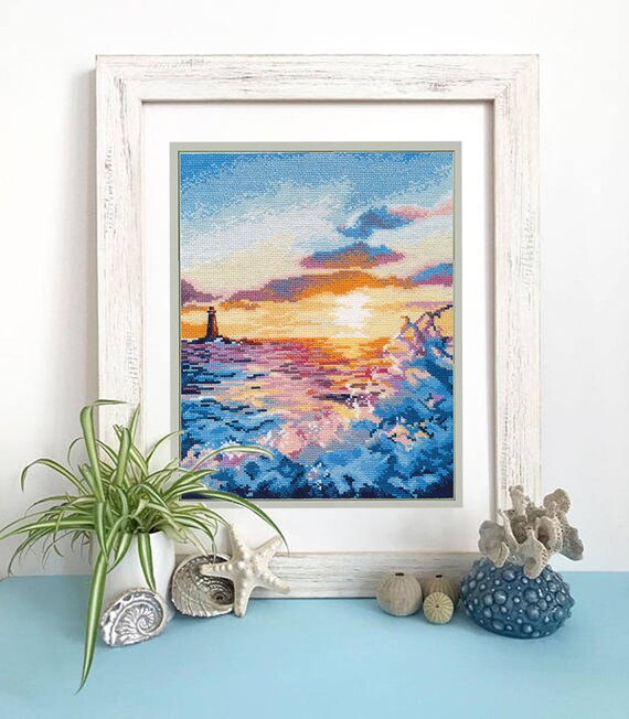 Sunset Cross Stitch Kit. Cross Stitch Pattern on Aida 16 Count Etsy