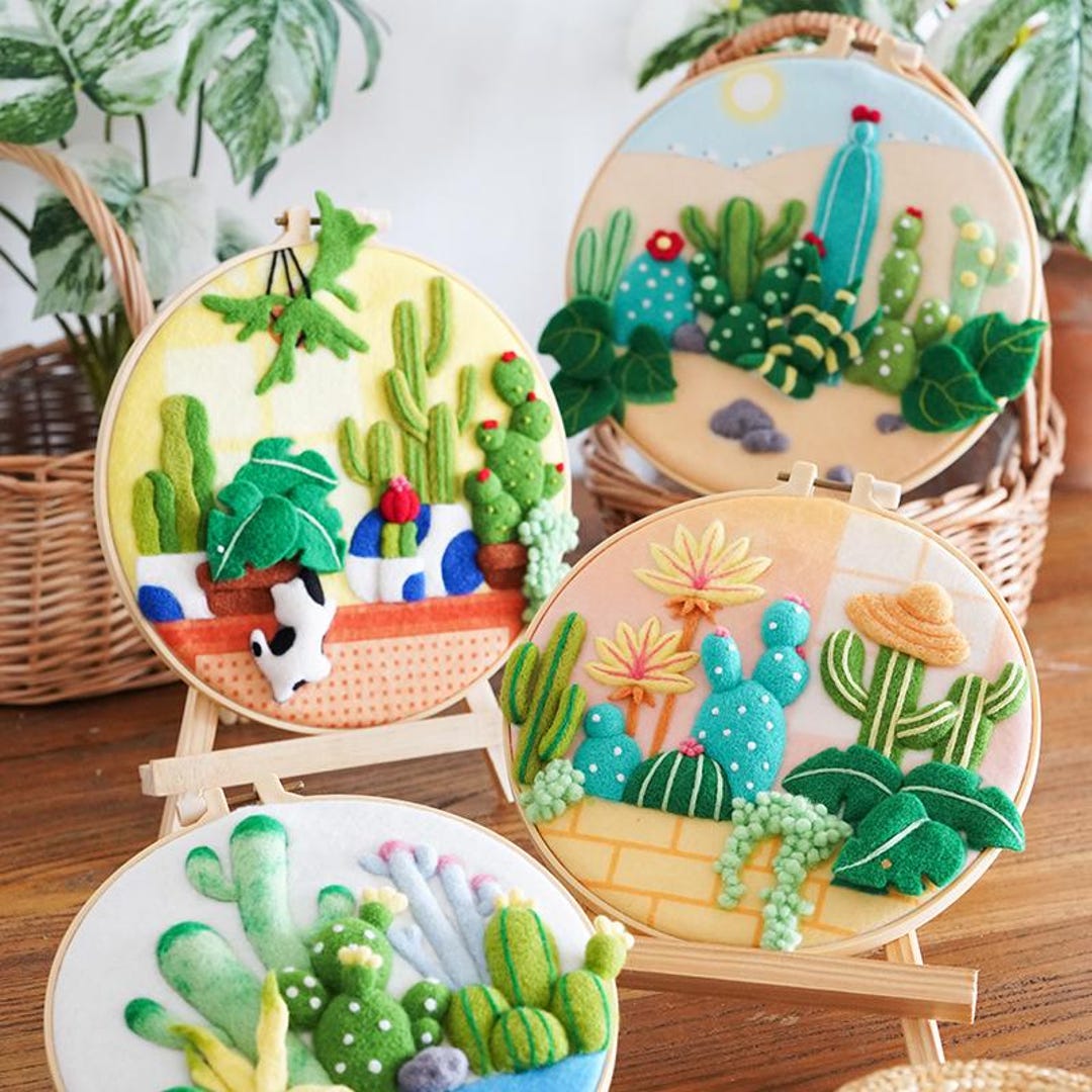 Needle Felting Kit. DIY Wool Craft Kit for Cactus Embroidery With ...