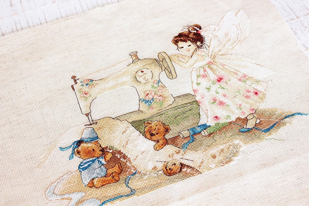 Fairy Needleworker Cross Stitch Kit. Cross Stitch Pattern on Rustic