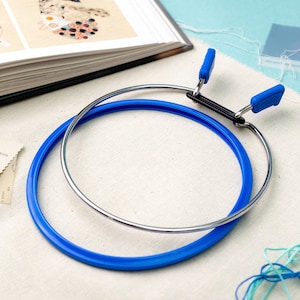 Large Spring Metal Embroidery Hoop Nurge 160-1. Blue Round Hoop in Different Sizes. Good Stretch Frame 160-1, 160-2