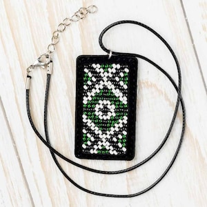 DIY Embroidered Pendant - Bead embroidery kit on artificial leather. Beading kit. Bead embroidery by Wonderland Crafts FLBB-079
