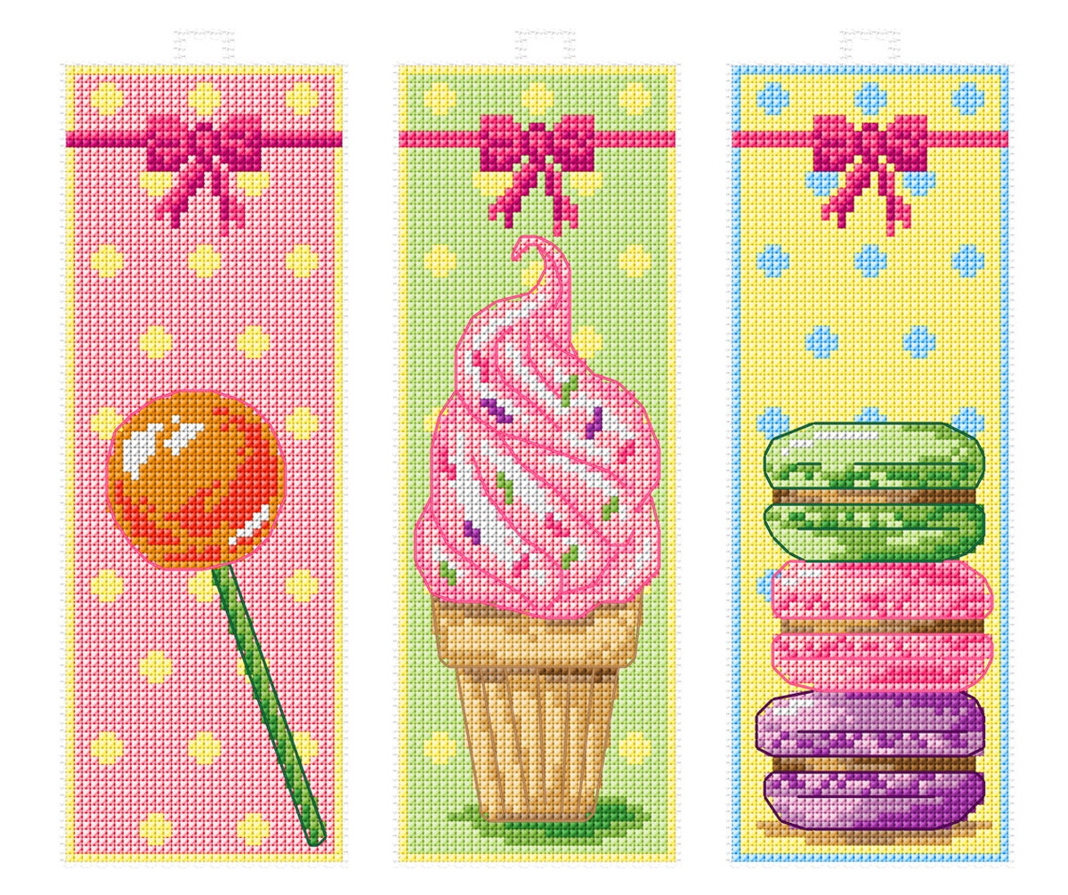 DIY Bookmarks - Sweets. Counted Cross-stitch on the Plastic Canvas ...