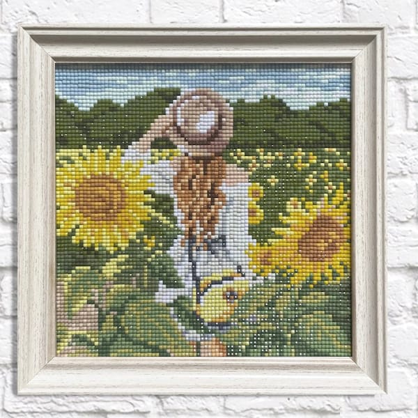 Sunflower Field Diamond painting set by Crafting Spark. Fantasy Diamond Art Beginner kit. Easy Diamond painting kit CS2625