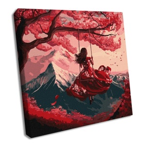Flying on a Swing - Paint by Numbers kit 15.75 x 15.75 in. Easy DIY Acrylic Mountain Landscape Painting By Numbers. by Ideyka KHO5089