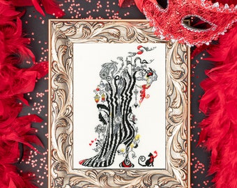 Black Cats and Stripes. Sally King cross-stitch kit on Aida 14 count canvas. Halloween Dragon Heel cross stitch kit Bothy Threads XSK8