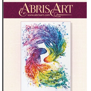 Rainbow Fishes cross-stitch kit on Aida 14 count canvas. Neon Glitter.  Marine Cross Stitch kit by Abris Art AH-092