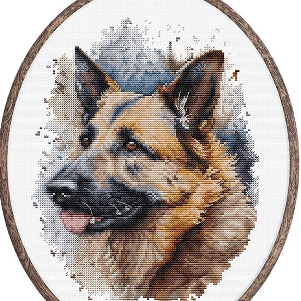 German Shepherd. Dog counted cross-stitch kit on Aida 18 count canvas with Hoop. Puppy cross stitch kit Bothy Threads BC214L