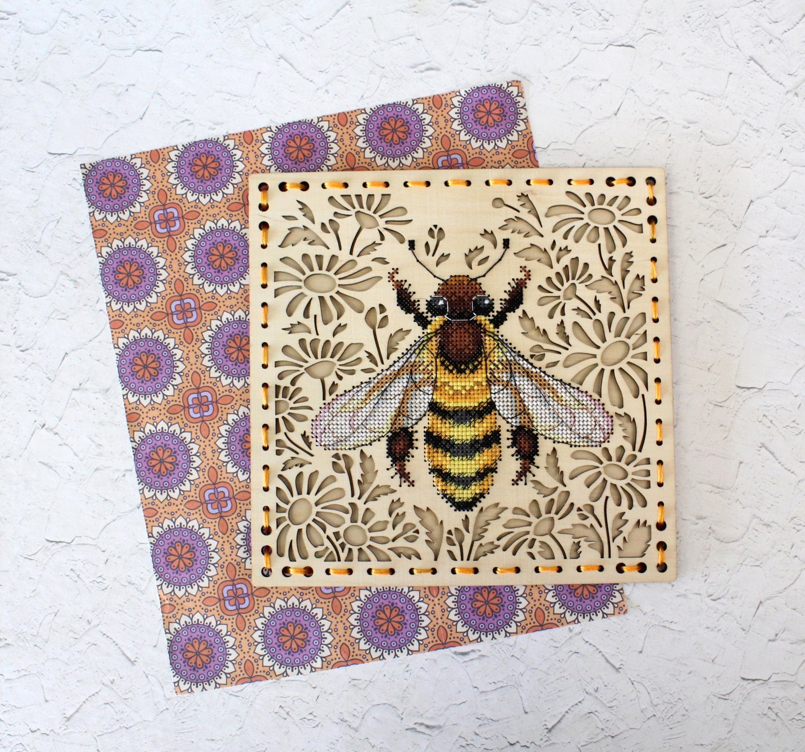 Bee Cross Stitch kit on Wood Base counted crossstitch kit Etsy