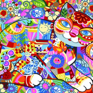 Cat Flora. Needlepoint Canvas for Half Stitch without Yarn. Printed Tapestry Canvas by Seg De Paris SE929.603