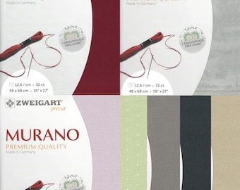 Precut Zweigart Murano 32 Count. Size 18.9*26.77 inches canvas. Ideal for Cross Stitch. 52% Cotton. Different Colors. by Zweigart