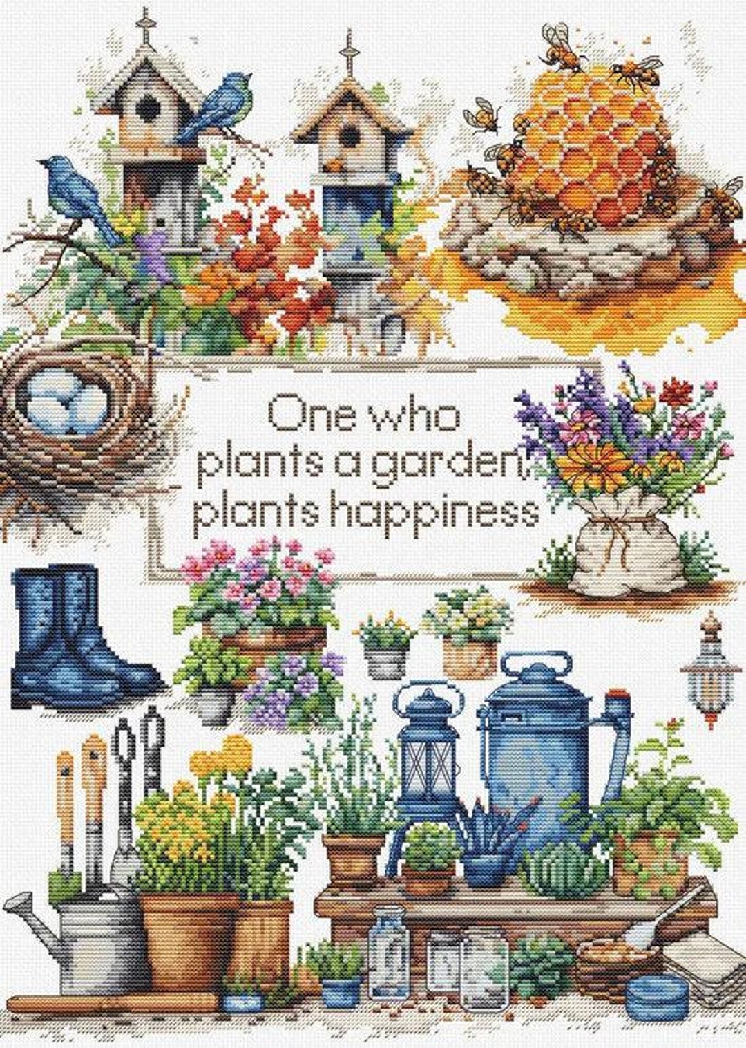 Garden Plants - Cross-stitch Kit on Aida 16 Count Canvas. Cross