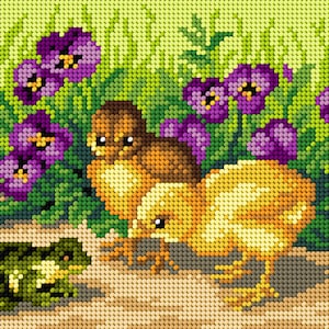 Gobelin canvas for halfstitch without yarn. Chickens and Frog. by Orchidea 3519F
