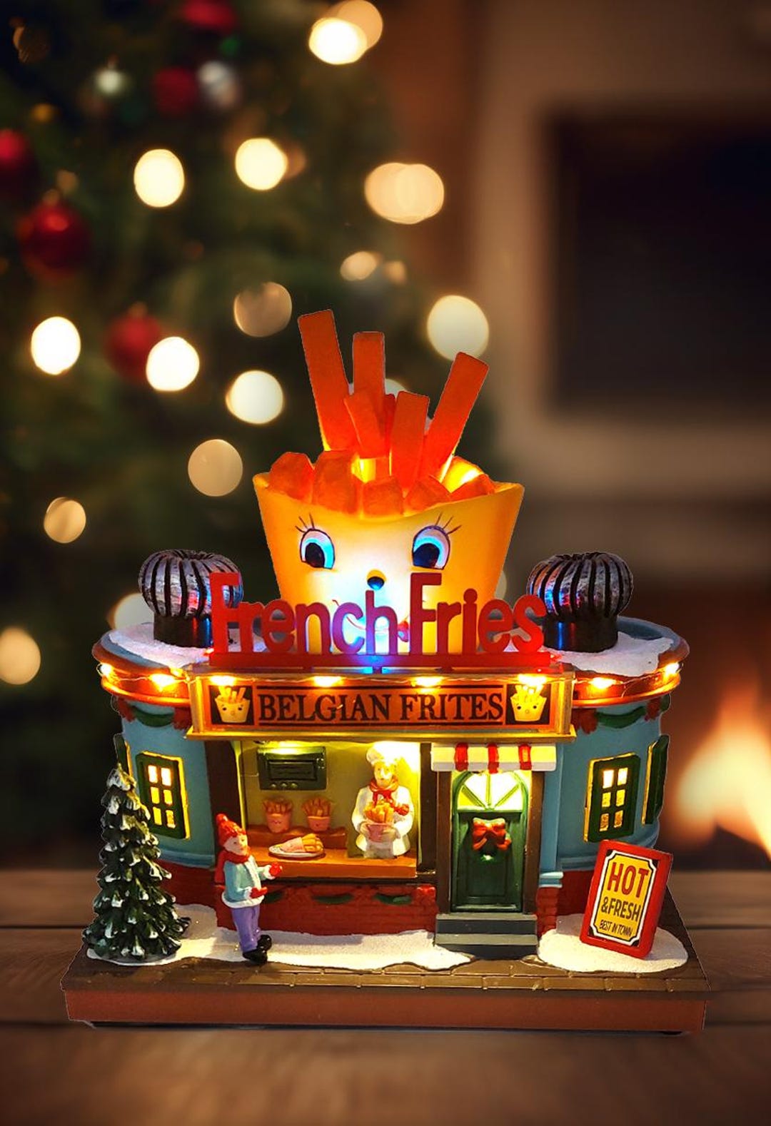 French Fries Stand. Christmas Village Food Stand Miniature With