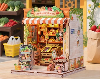 DIY Miniature Roombox Kit - The Greens' Grocery. Handmade Dollhouse Kit with LED Light by Wizardi F07M51-94-CWGC213