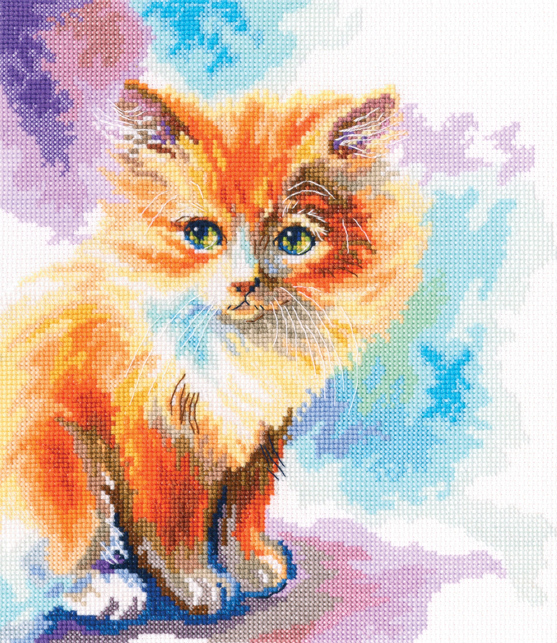 ◆Cat◆ Sunny Cat. Ginger Cat Cross-stitch Kit on Aida 16 Count Canvas