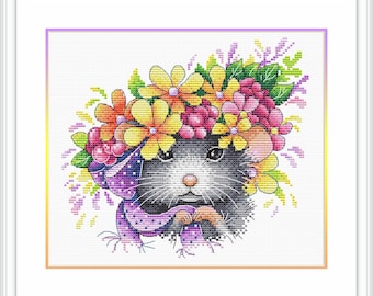 Cute Animal Cross Stitch kit. Mouse Cross Stitch Pattern. Beginner Cross Stitch kit  on Aida 14 count canvas. MP Studia SM-428