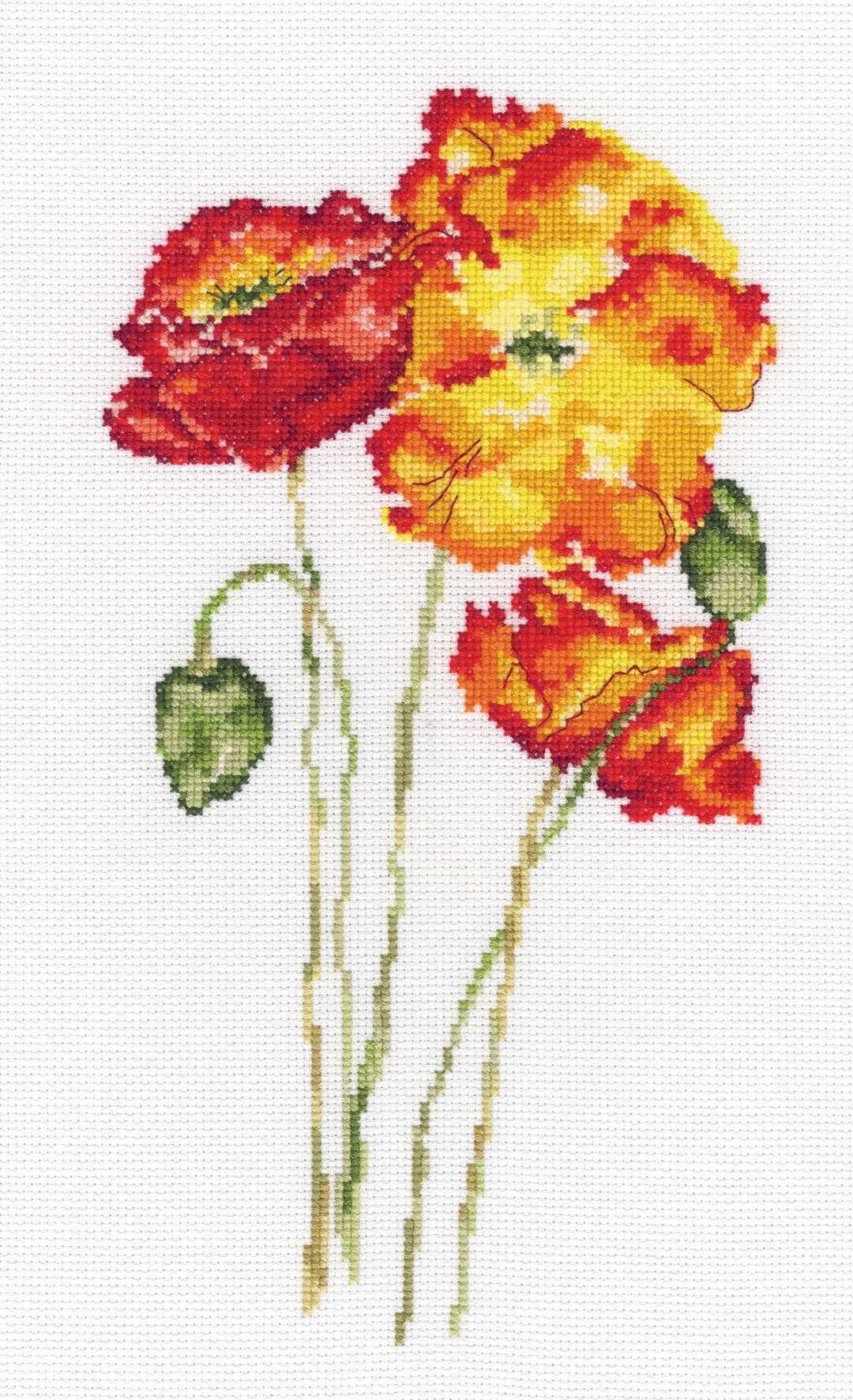 Poppy Crossstitch Kit on Aida 16 Count Canvas. Summer Flowers. Red