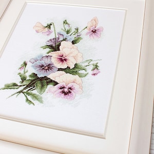 Pansies and Field Flowers cross-stitch kit on Aida 16 count canvas. Tender Floral Cross Stitch kit by Luca-s B2231L