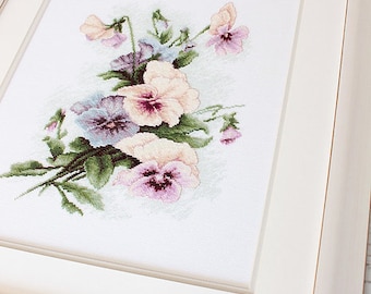 Pansies and Field Flowers cross-stitch kit on Aida 16 count canvas. Tender Floral Cross Stitch kit by Luca-s B2231L