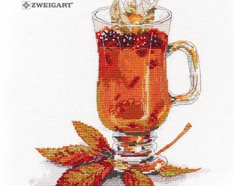 Sea Buckthorn Punch Tea Still life cross-stitch kit on Aida 16 count canvas. Still Life Mulled Wine.  Cross Stitch kit by Oven 1369