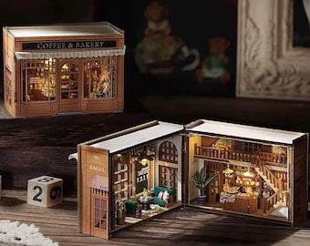 DIY Miniature Roombox Kit - Coffee & Bakery. Handmade Dollhouse Kit with LED Light by Wizardi F07M51-63-MINI-111