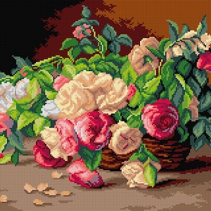 Gobelin canvas for halfstitch without yarn after Henri Biva - Roses in a Basket. by Orchidea 3496M