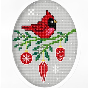 Carte postale de Noël Cardinal au point de croix pour cadeaux. Broderie. Carte d'hiver. Point de croix par Orchidea 6287