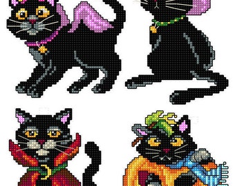 Black Cat Lover - counted cross-stitch kit on the  plastic canvas with 4 patterns. Halloween Pumpkin, Witch & Dracula Crafting Spark 146CS