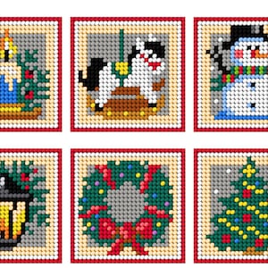 Christmas Tree Coaster Kit for Cups - Needlepoint halfstitch on the plastic canvas 6 patterns. Christmas Bell, Stocking Orchidea 161CS