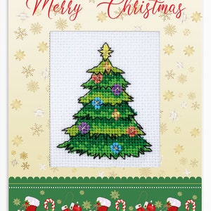 Christmas Cross Stitch Postcard for Gifts. Embroidery on Aida 18 count canvas. Christmas Tree Card. Cross Stitch by Luca-s SP-107L