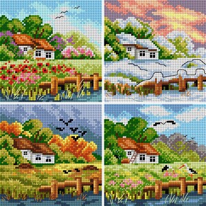 Toile De Tapisserie "Lake" 50x60 Cm - Collection D'Art - 10 Fils - Motif Peint à La Main - Neuf