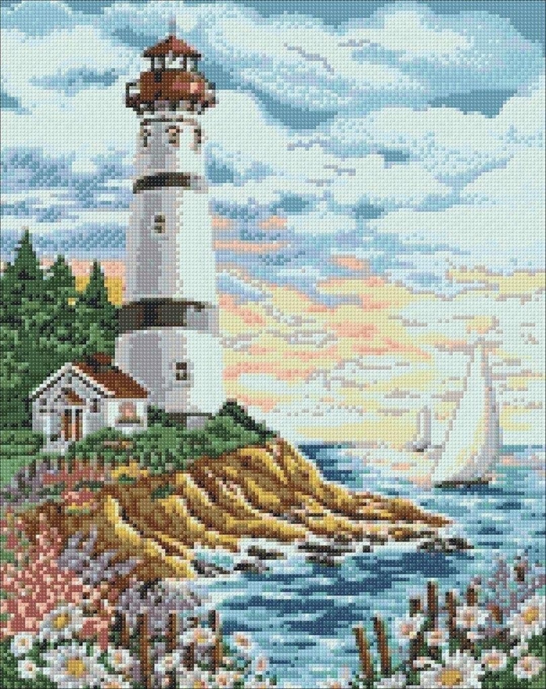 Lighthouse Diamond Painting Set by Wizardi. WD095 Diamond Art Kit