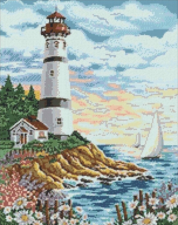 Lighthouse Diamond Painting Set by Wizardi. WD095 Diamond Art Kit