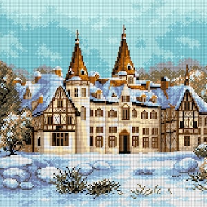 Gobelin canvas for halfstitch without yarn Winter Landscape with the Castle. by Orchidea 2299M