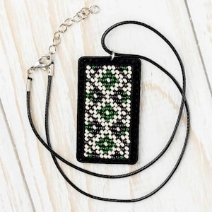 DIY Embroidered Pendant - Bead embroidery kit on artificial leather. Beading kit. Bead embroidery by Wonderland Crafts FLBB-076