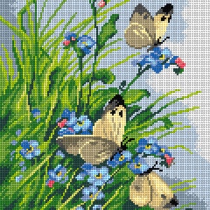 Needlepoint Canvas for Half Stitch without Yarn. Butterflies with Spring Flowers. Catherine Klein Printed Tapestry Canvas. Orchidea 3378J