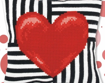 Cushion cross stitch kit. Love Printed Tapestry Half stitch kit. Pillow with Red Heart. Cross Stitch kit by Orchidea 9314