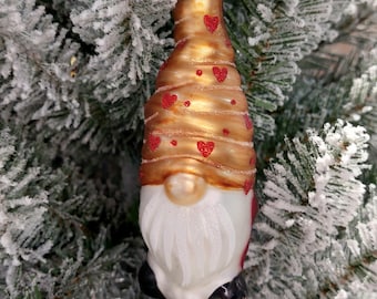 Christmas Glass Ornament - Yellow Gnome. Holiday Ornament. Christmas Tree Decor by Wizardi F07M3-2 HB-SY25714