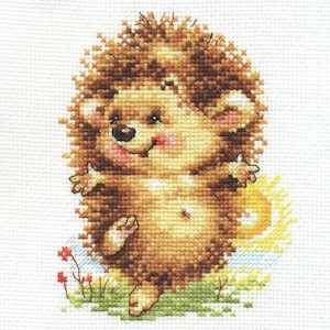 Kit de point de croix Cartoon Hedgehog sur toile Aida 14 count. Monochrome petit animal. Kit de point de croix facile et rapide par Alisa 0-124