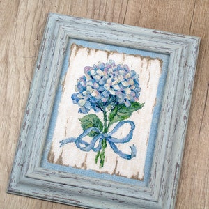 Blue Hydrangeas cross-stitch kit on Aida 16 count canvas. Blue Spring Flowers. Cross Stitch kit by LetiStitch Leti973