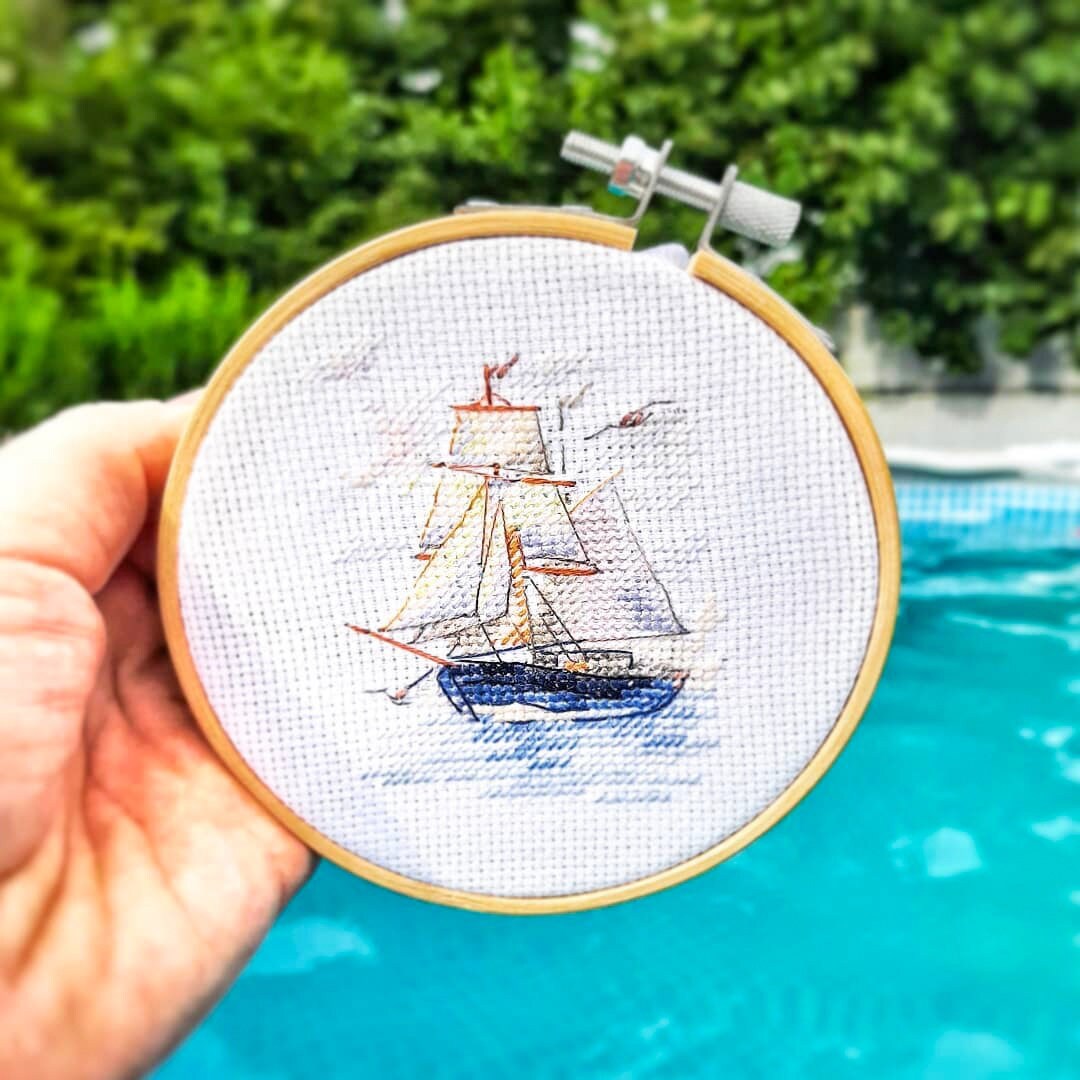 Sailing Ship Crossstitch Kit on Aida 14 Count Canvas. Etsy