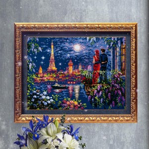 Weekend in Paris - Counted Cross-Stitch Kit. City Pattern on Aida 14 Count Canvas. Night City Embroidery Kit by Magic Needle 550-766