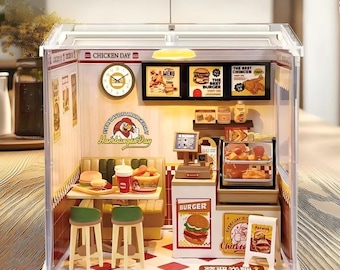 Miniature Dollhouse Kit - Burger Shop. DIY Roombox Kit by Wizardi F07AM7-30-907