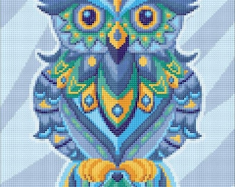 Owl Diamond painting set by Wizardi. Fantasy Diamond Art Beginner kit. Easy Diamond painting kit CS2544