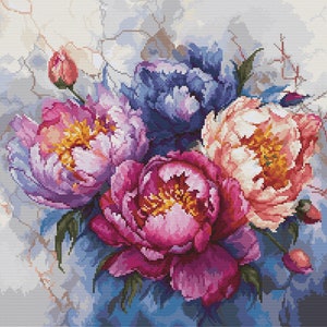 Beautiful Peonies cross-stitch kit on Aida 16 count canvas. Spring Flowers. Cross Stitch kit by Luca-s B7027L