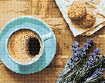 Coffee Diamond painting set by Wizardi. Diamond Art Beginner kit. Large Diamond painting kit WD041