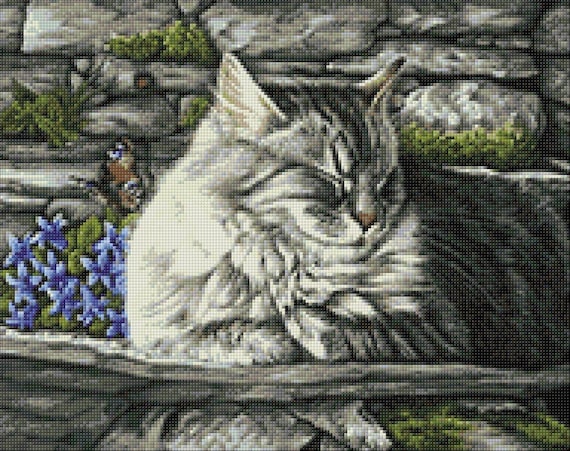 Cat With Butterfly Diamond Painting Set by Wizardi. WD2421 Diamond Art Kit.  Large Diamond Painting Kit 