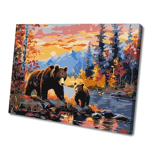Painting by Numbers kit A Bearfamily. DIY Paint by Number Set. Adorable Bears Acrylic Art. Woodland Theme Home Decor by Ideyka KHO6650